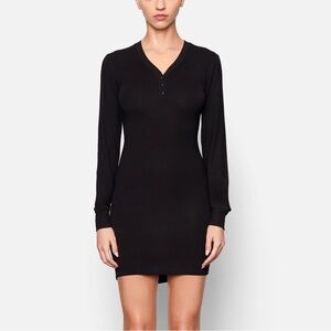 SKIMS SLEEP HENLEY DRESS ONYX XS